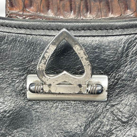 Vintage Brighton Black Leather Brown Croc Embossed Bucket Shoulder Bag Purse‎ - Picture 10 of 14